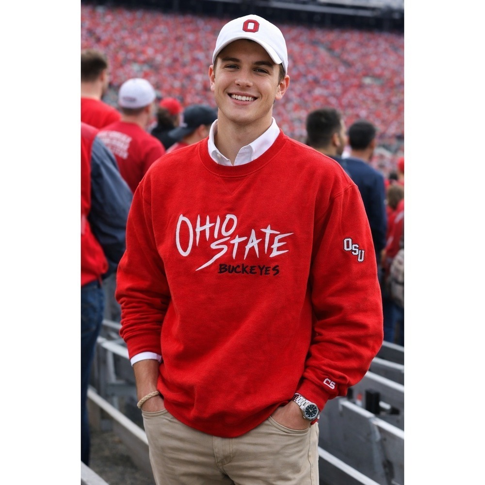 Vintage XL Ohio State Buckeyes Sweatshirt‎ OSU Red Pullover Graphic Mens 90s